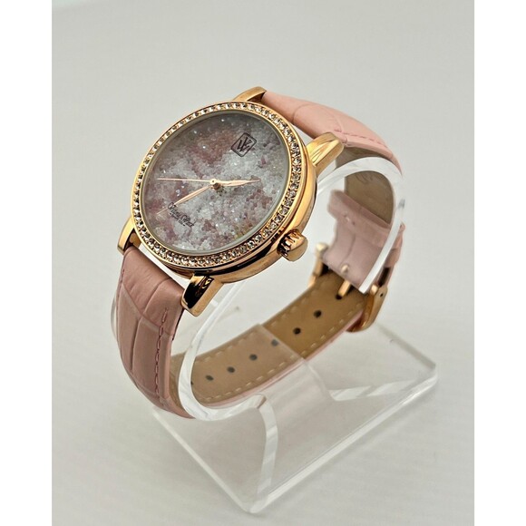 VICTORIA WIECK Womens Wrist Watch Pink Rose Gold Crystals Leather Band Sparkle main image 7